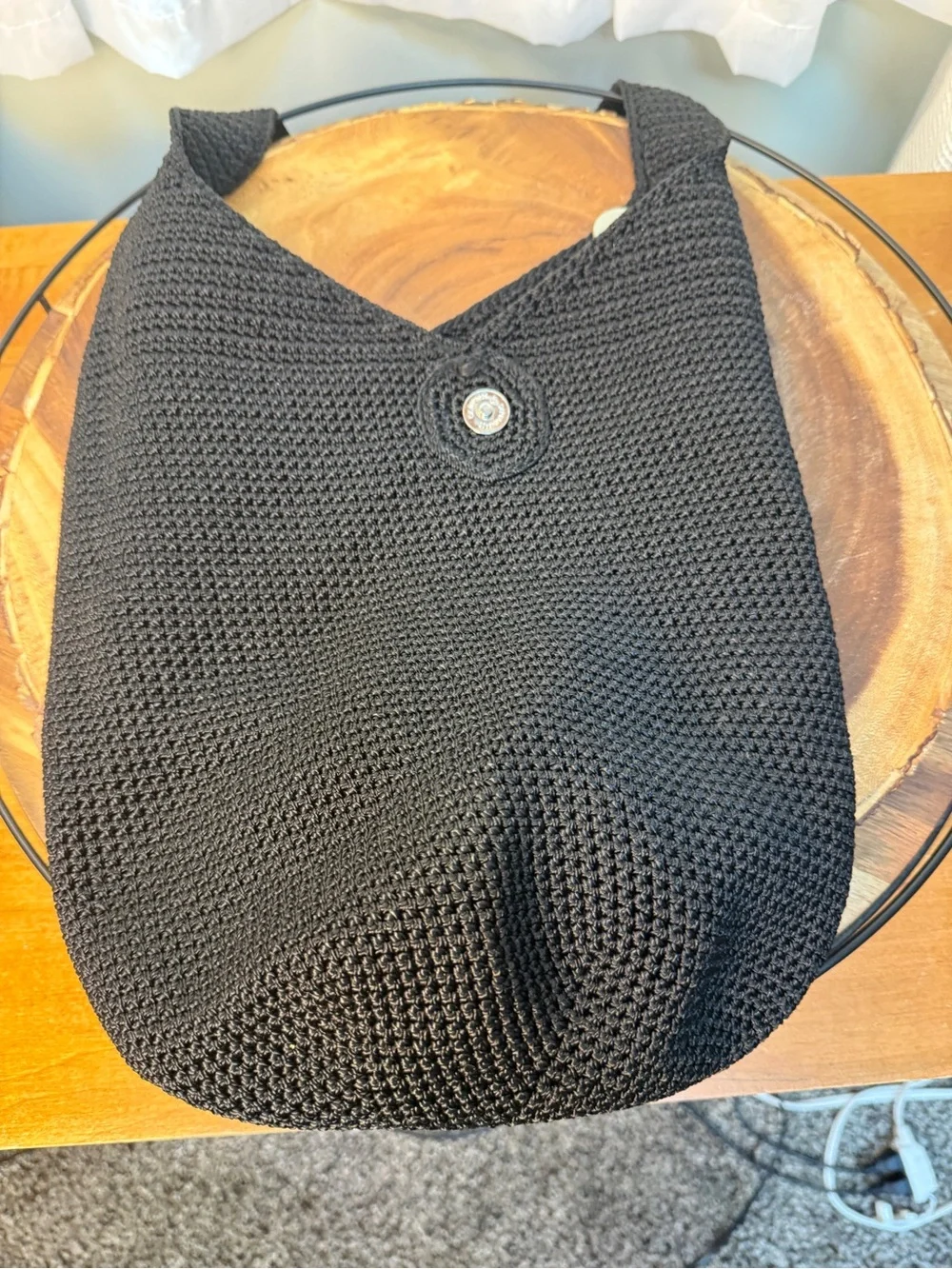 The Sak Black Woven Crochet Hobo Shoulder Crossbody Bag Slouchy Tote EUC